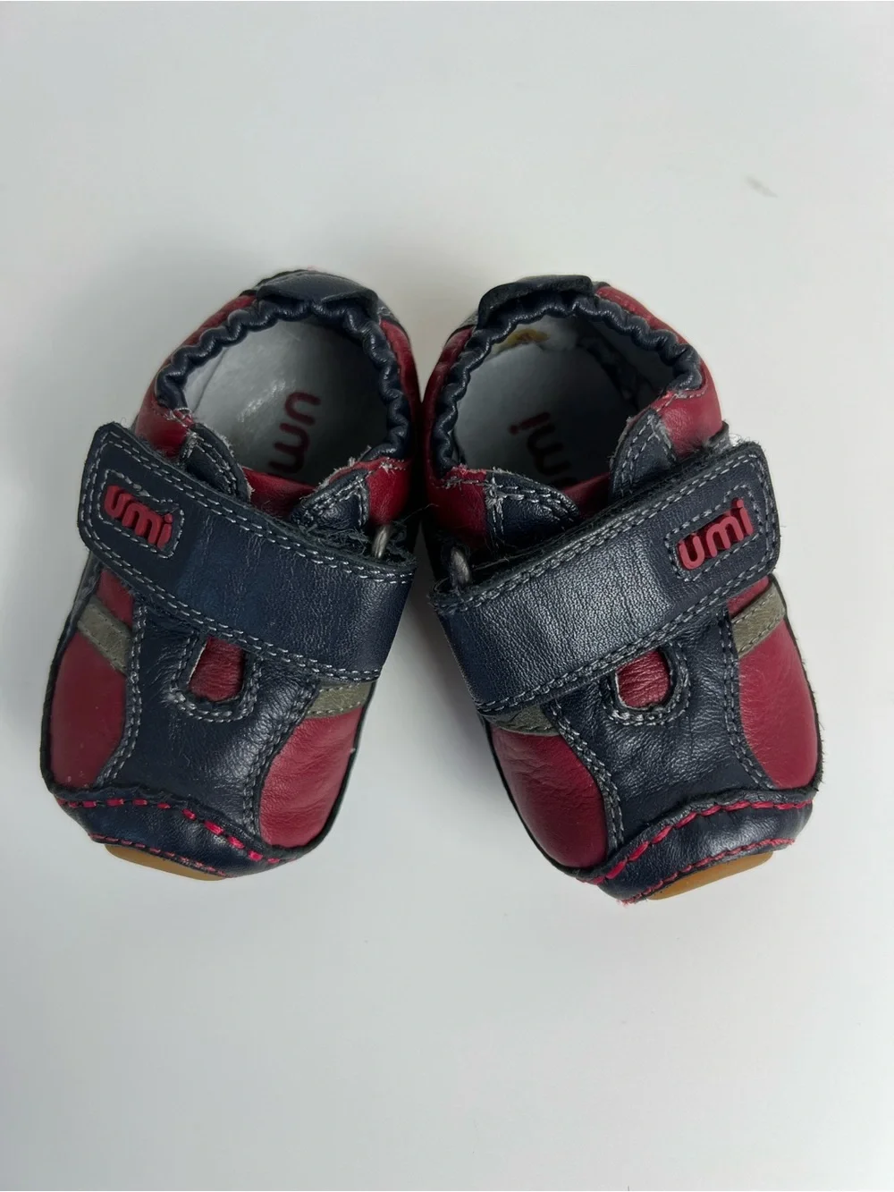 Umi Tadpole Leather Baby‎ Shoes Navy Red First Walker Hook Loop US 2.5